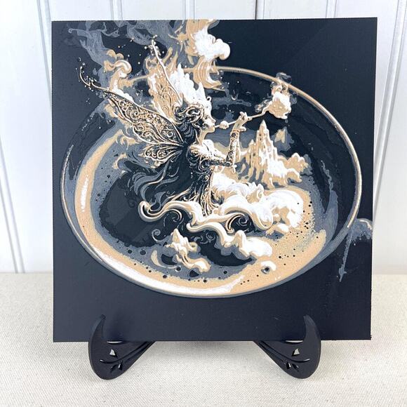 Fairy in Coffee Art, Whimsical Fantasy Wall Decor, Dreamy Espresso Art - Picture 9 of 10